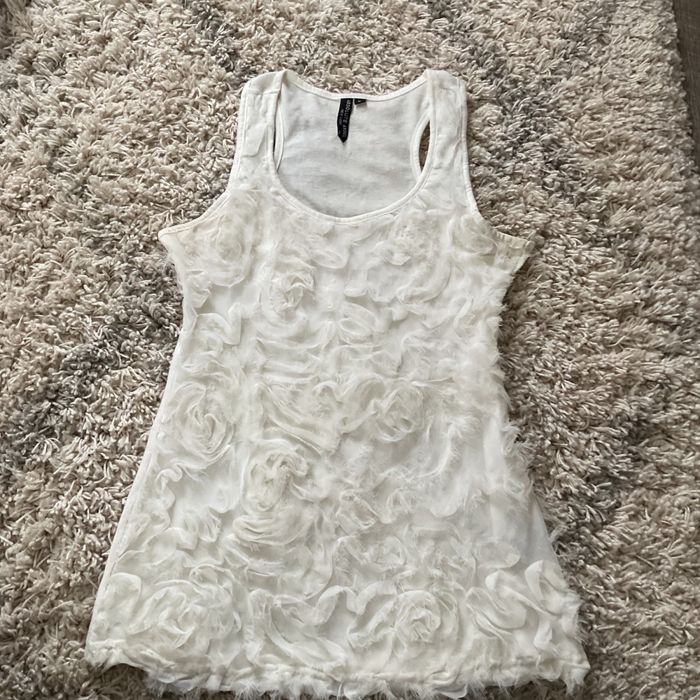 Absolute Angel New York White Rosette Floral 3D Textured Tank Top Large